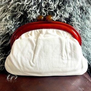 Vintage Contessa white leather clutch hand bag purse